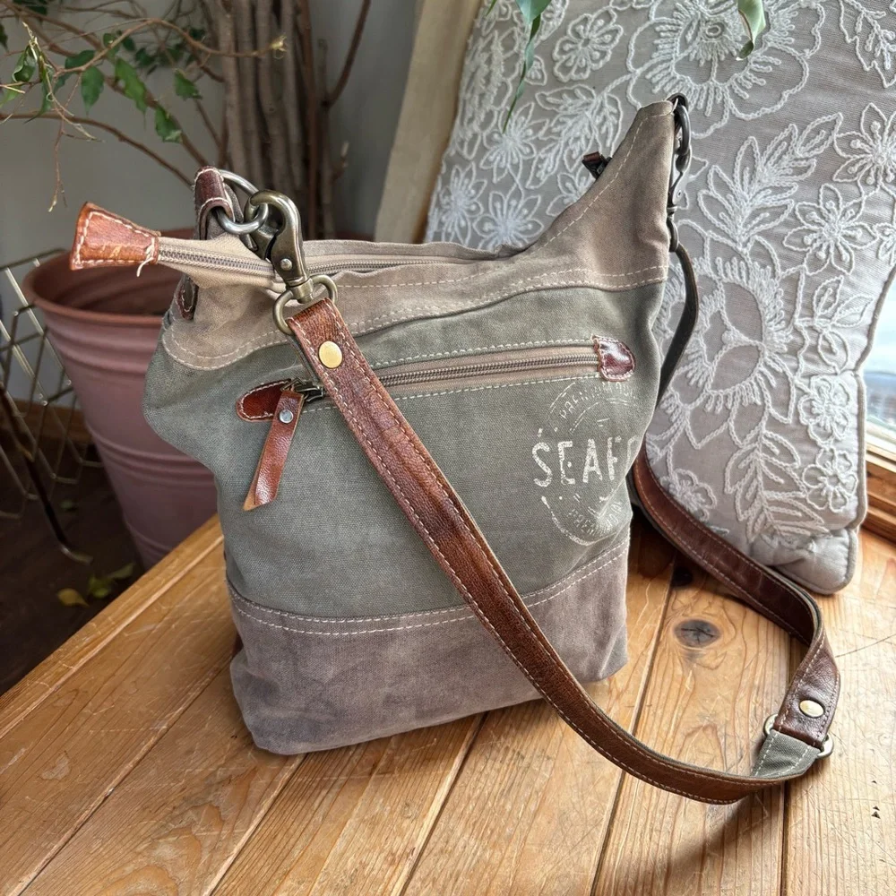 Myra Bag Leather and Canvas Crossbody Bag - Picture 2 of 5